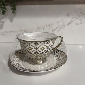 Kent Pottery Gold & White Tea Cup & Saucer Set